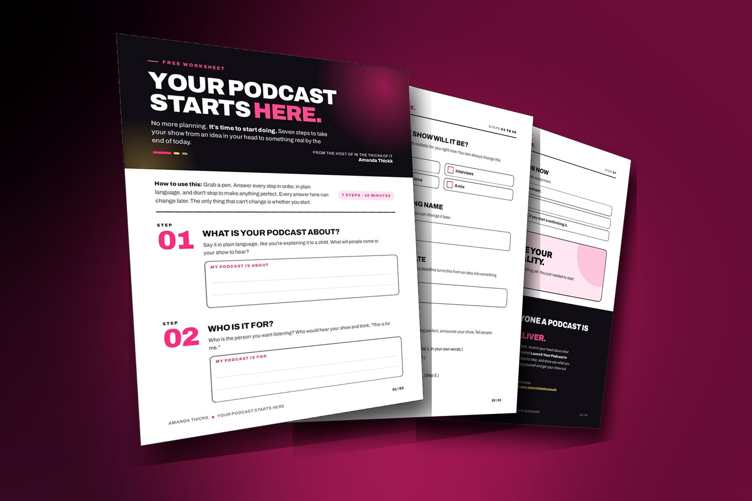 The Your Podcast Starts Here worksheet, with Amanda Thickk